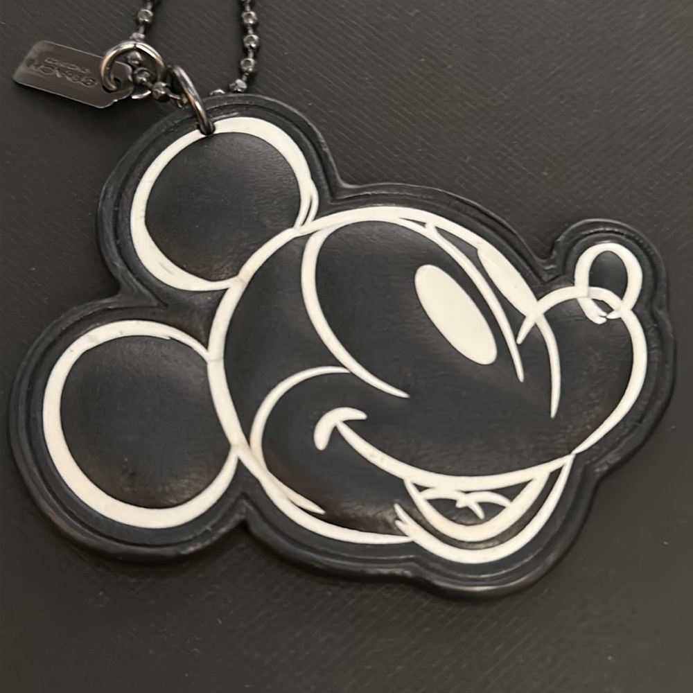 Coach x Disney Mickey Mouse Leather Fob Chain Black White Keychain Bag Charm - Picture 4 of 7